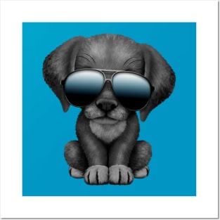 Cute Black Puppy Wearing Sunglasses Posters and Art